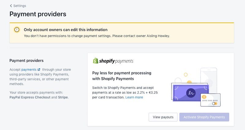 內置付款系統Shopify Payments