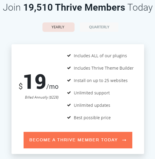 你的Thrive Membership訂閱將按季度或每年計費
