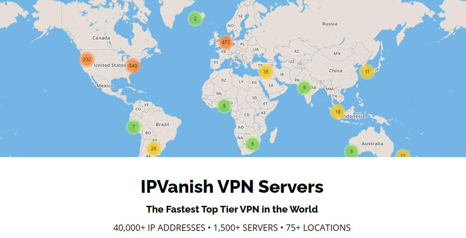 IPVanish在75個地點擁有超過1400多個服務器的大型網絡